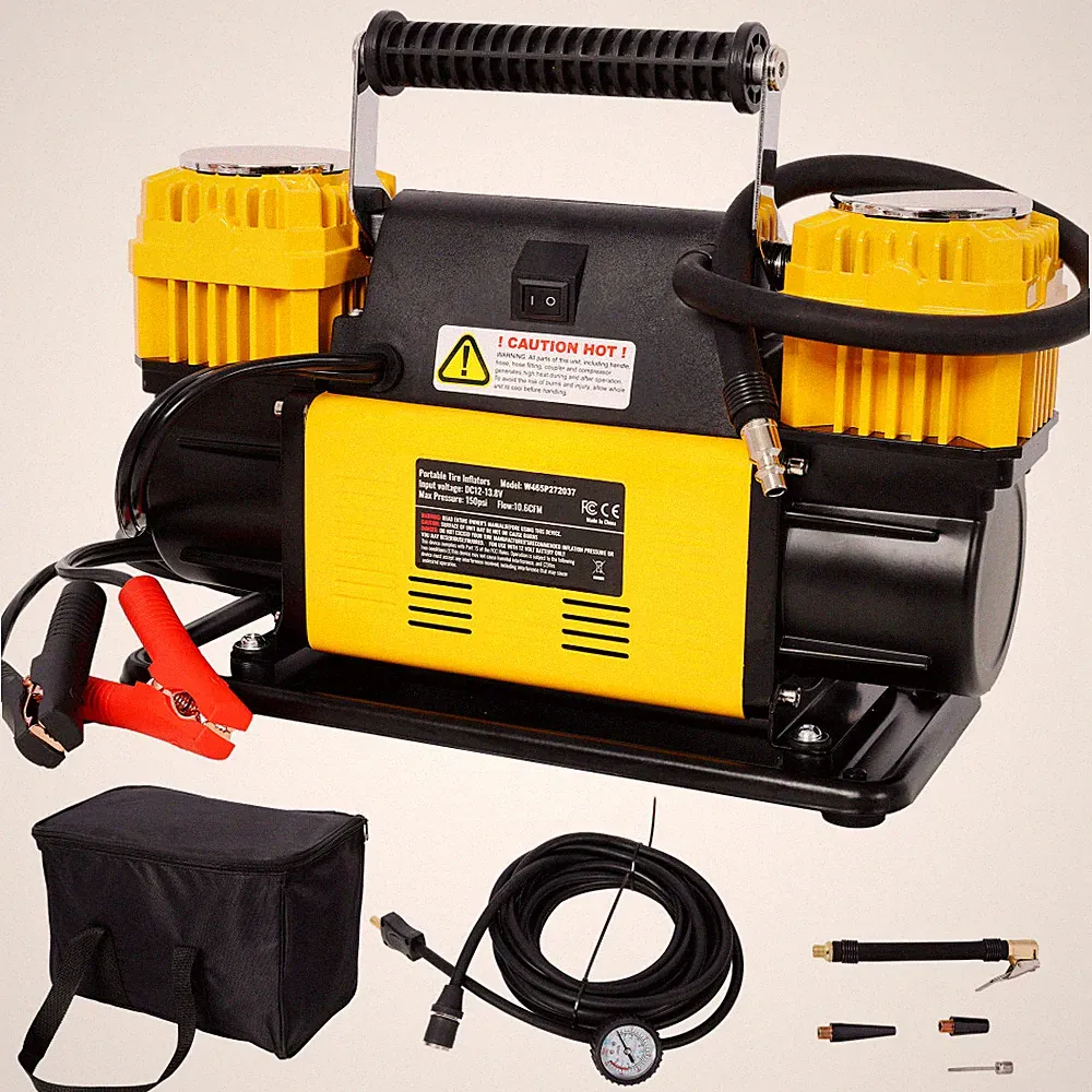 150PSI 12V Air Compressor-Dual Cylinder Tire Inflator for Car/SUV/Truck w/Gauge