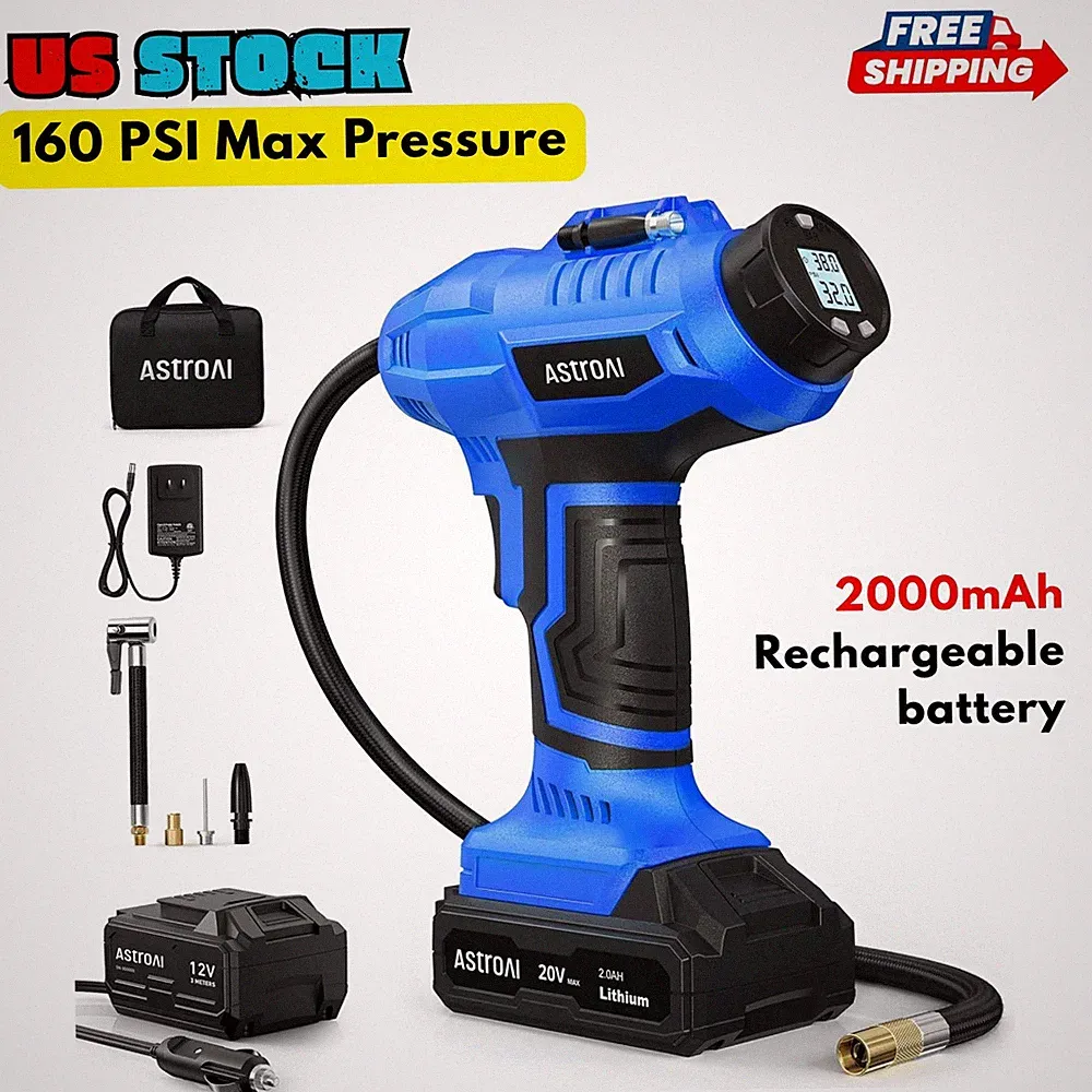 160 PSI Cordless Tire Inflator Air Compressor Pump for Cars Trucks Motorcycles