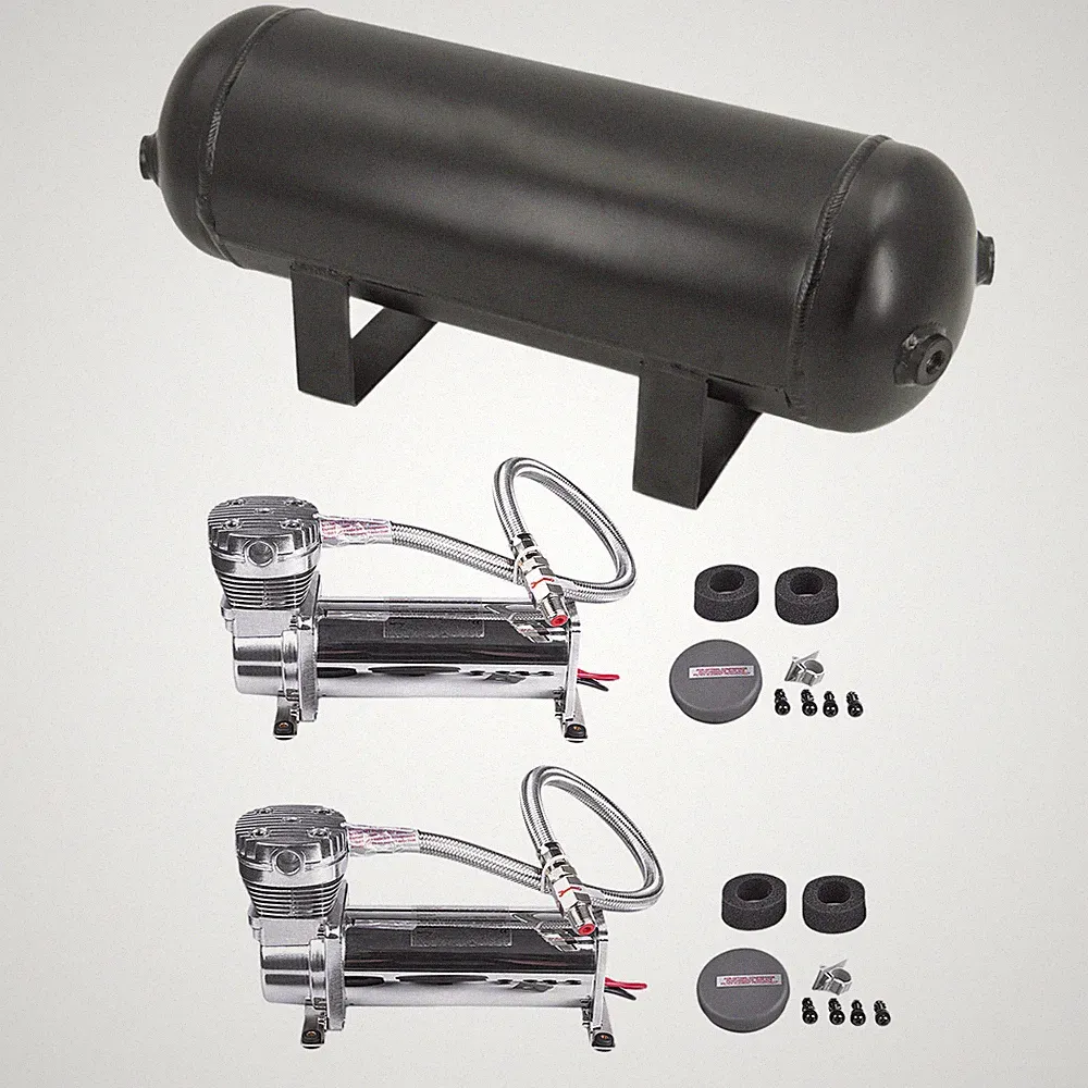 200PSI 12V Air Compressor 2PCS & 3-Gallon Air Tank Kit For Truck Train