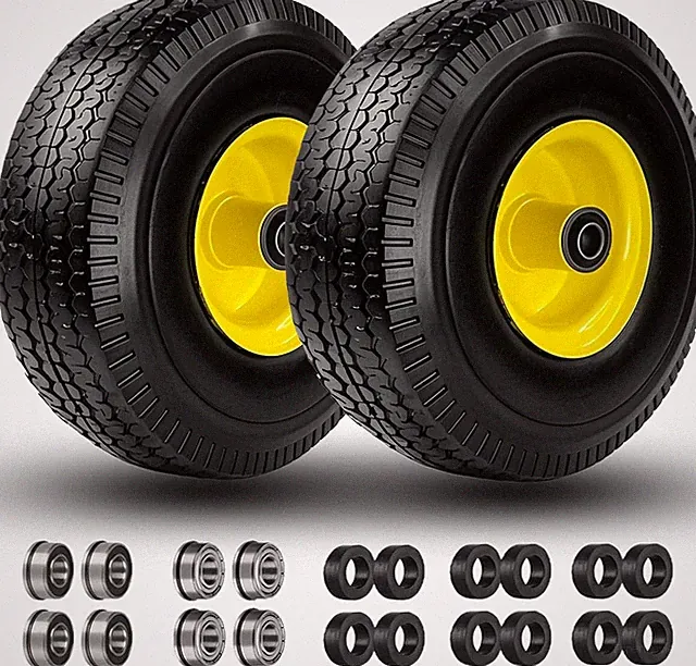 4.10/3.50-4" Flat Free Tire and Wheel, 10" Solid Tire with 5/8" Axle Bore Hole w