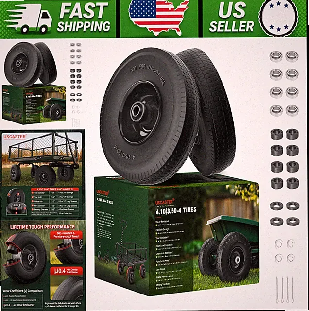 Flat Free 10-Inch Solid Wheel Replacement for Hand Truck Wheelbarrow Dolly