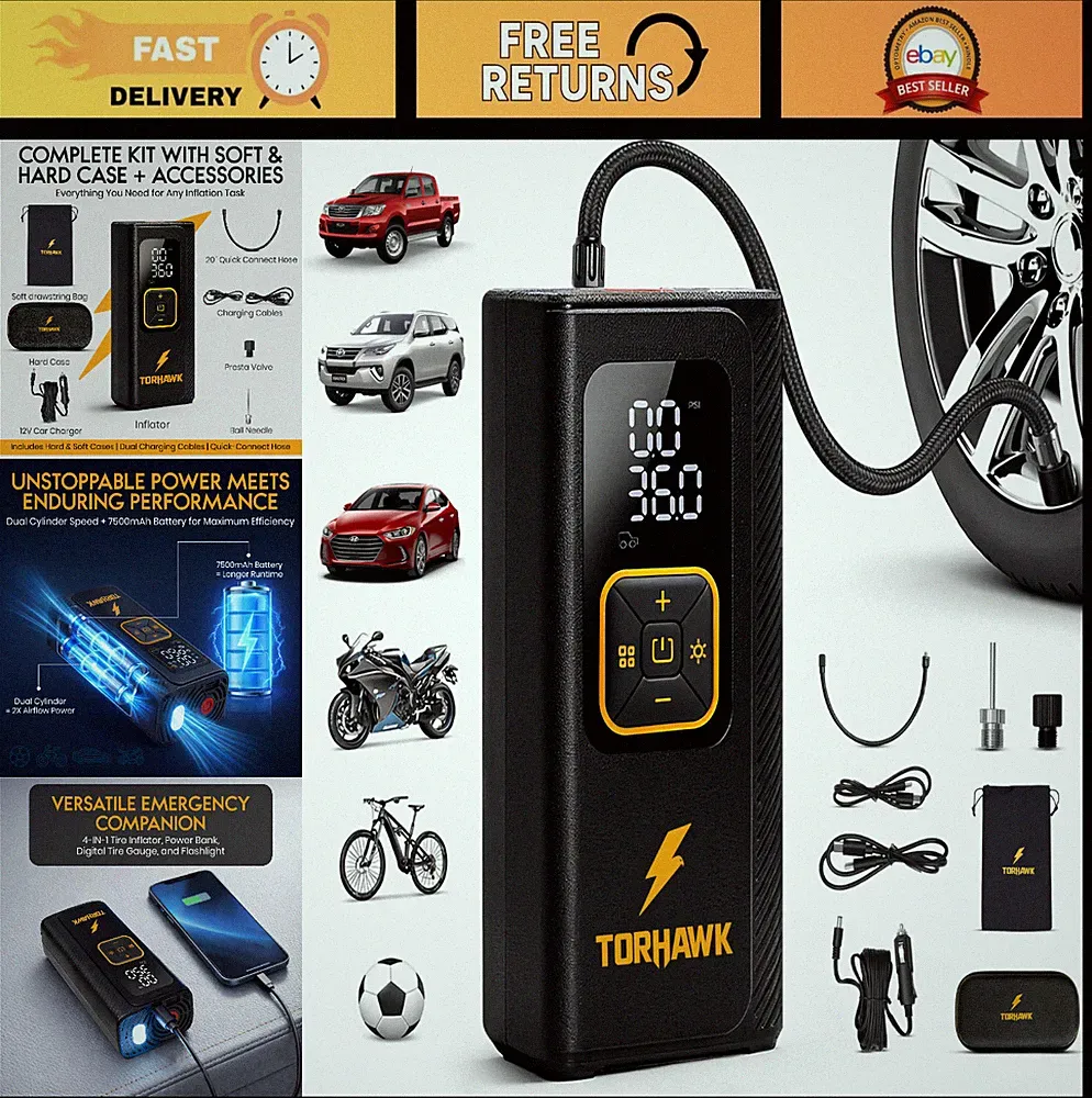 Portable Dual Cylinder Tire Inflator - 160 PSI Air Compressor for Car, Truck, SU