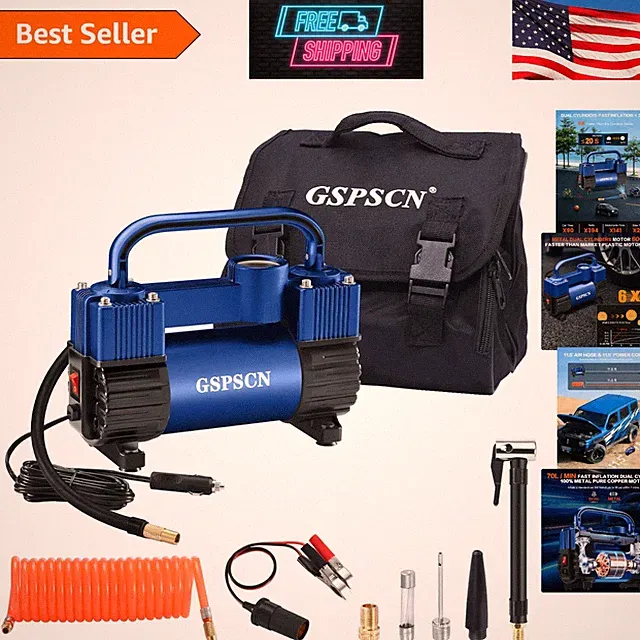 Quiet 12V Dual Cylinder Tire Inflator - Quick Inflate for Car, Truck & SUV Tires