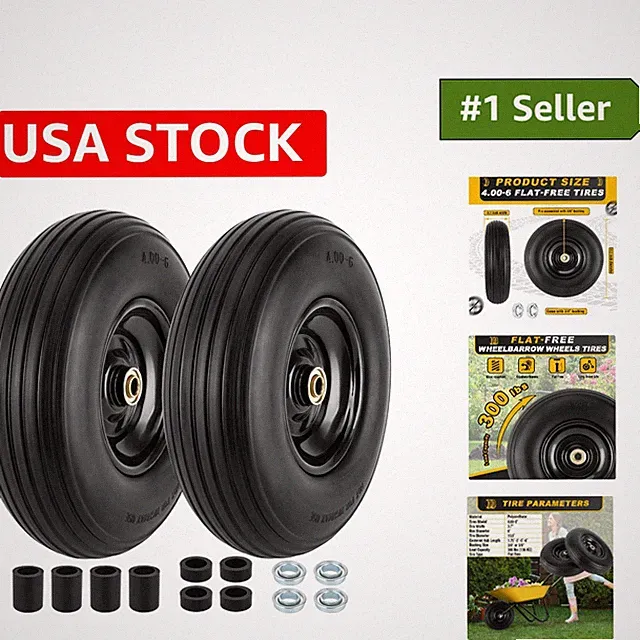 Versatile 2-Pack 4.00-6 Flat-Free Tires - Ideal for Garden Carts & Hand Trucks